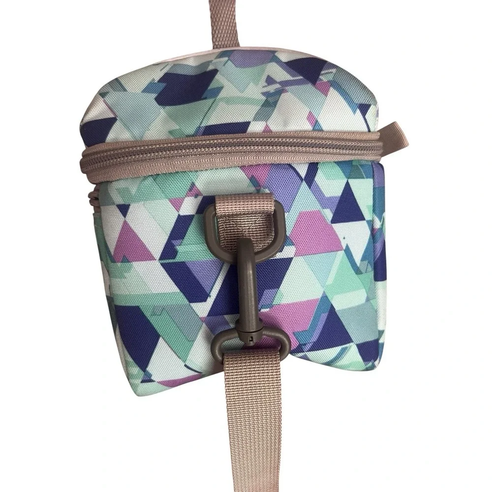 L.L.Bean Insulated Lunch Bag Cooler Geometric Print Adjustable Strap Blue